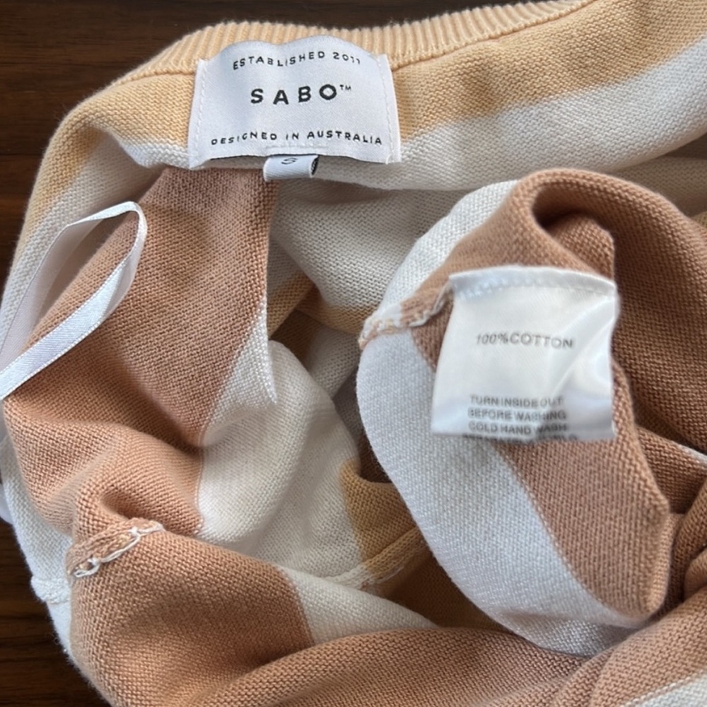 ❌SOLD❌ Sabo Skirt Leti Tan Brown White Long Knit Cotton Maxi Pencil Stripe Skirt - Picture 7 of 10